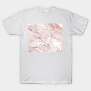 Pink marble with rose gold accents - hexagons T-Shirt